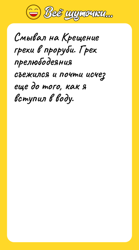 Смывал на Крещение грехи в проруби. Грех прелюбодеяния съежился и