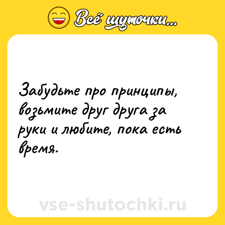 Шутка: Забудьте про принципы, возьмите друг друга за руки и любите, пока есть время.