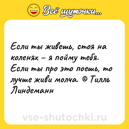 Шутка: Если ты живешь, стоя на коленях – я пойму тебя. Если ты про это поешь, то лучше живи молча. © Тилль Линдеманн