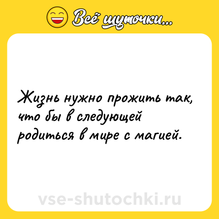 Шутка: Жизнь нужно прожить так, что бы в следующей родиться в мире с магией.
