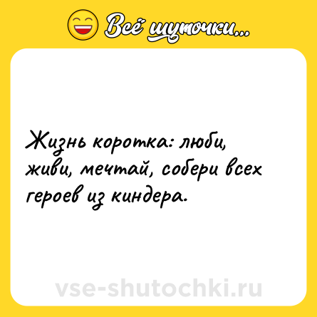 Шутка: Жизнь коротка: люби, живи, мечтай, собери всех героев из киндера.