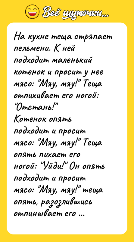 На кухне теща стряпает пельмени. К ней подходит маленький котенок