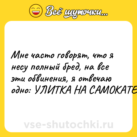 Шутка: Мне часто говорят, что я несу полный бред, на все эти обвинения, я отвечаю одно: УЛИТКА НА САМОКАТЕ