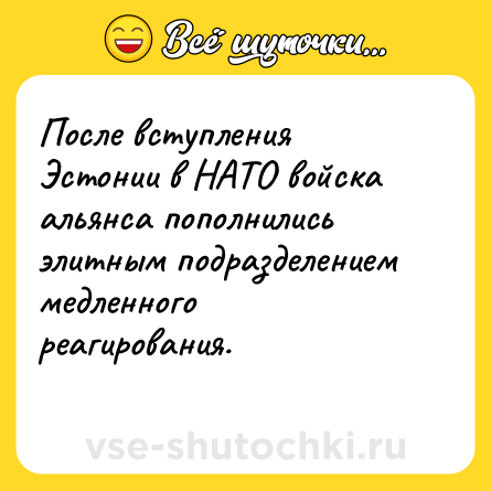 Шутка: После вступления Эстонии в НАТО войска альянса пополнились элитным подразделением медленного реагирования.<br>