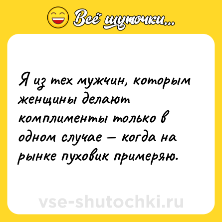 Шутка: Я из тех мужчин, которым женщины делают комплименты только в одном случае — когда на рынке пуховик примеряю.
