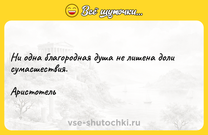 Цитата: Ни одна благородная душа не лишена доли сумасшествия. Аристотель