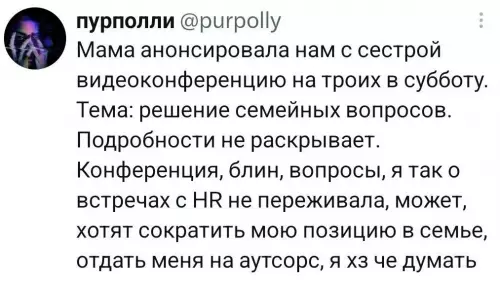 Когда семейный совет похож на увольнение 💀 - Мама анонсировала нам с сестрой видеоконференцию на троих в субботу.