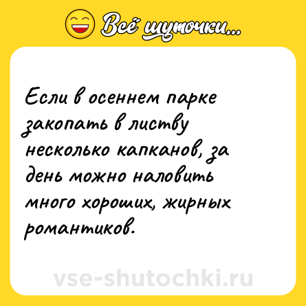 Шутка: Если в осеннем парке закопать в листву несколько капканов, за день можно наловить много хороших, жирных романтиков.