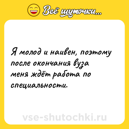 Шутка: Я молод и наивен, поэтому после окончания вуза меня ждёт работа по специальности.