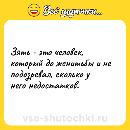Шутка: Зять - это человек, который до женитьбы и не подозревал, сколько у него недостатков.