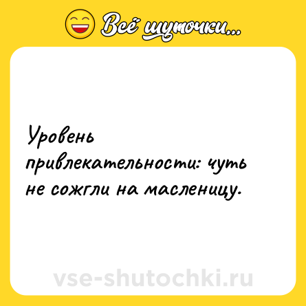 Шутка: Уровень привлекательности: чуть не сожгли на масленицу.