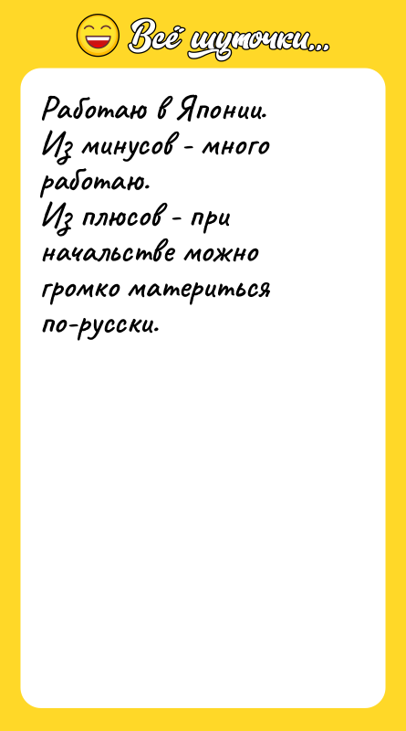 Работаю в Японии. Из минусов - много работаю. Из плюсов