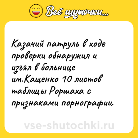 Шутка: Казачий патруль в ходе проверки обнаружил и изъял в больнице им.Кащенко 10 листов таблицы Роршаха с признаками порнографии.