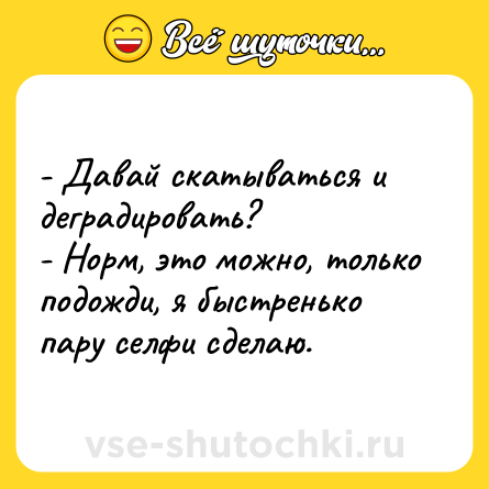 Шутка: - Давай скатываться и деградировать?<br>- Норм, это можно, только подожди, я быстренько пару селфи сделаю.