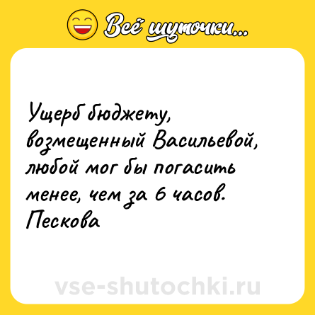 Шутка: Ущерб бюджету, возмещенный Васильевой, любой мог бы погасить менее, чем за 6 часов. Пескова
