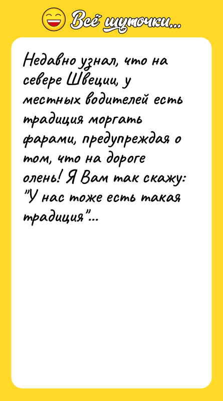 Недавно узнал, что на севере Швеции, у мeстных водителей есть