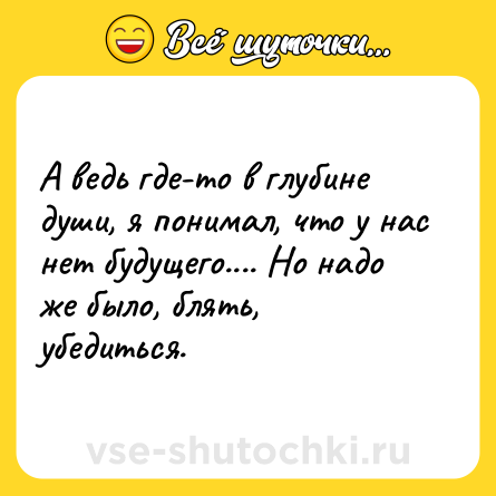 Шутка: А ведь где-то в глубине души, я понимал, что у нас нет будущего.... Но надо же было, блять, убедиться.
