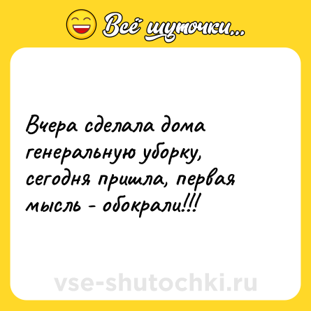 Шутка: Вчера сделала дома генеральную уборку, сегодня пришла, первая мысль - обокрали!!!