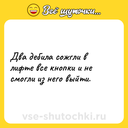 Шутка: Два дебила сожгли в лифте все кнопки и не смогли из него выйти.