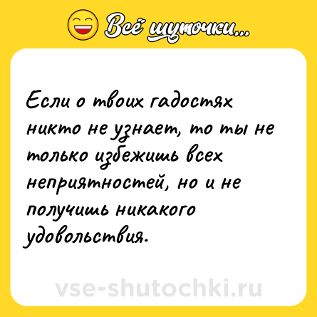 Шутка: Если о твоих гадостях никто не узнает, то ты не только избежишь всех неприятностей, но и не получишь никакого удовольствия.