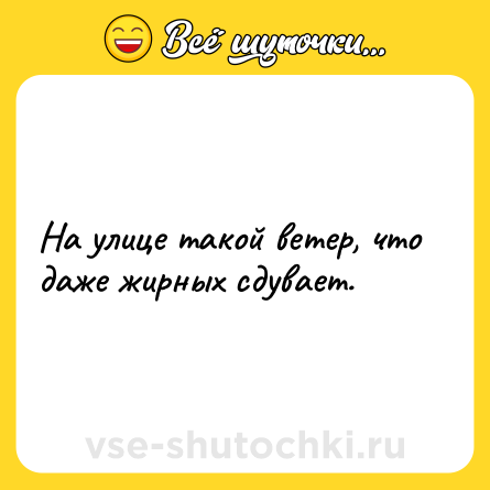 Шутка: На улице такой ветер, что даже жирных сдувает.