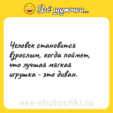 Шутка: Человек становится взрослым, когда поймет, что лучшая мягкая игрушка - это диван.