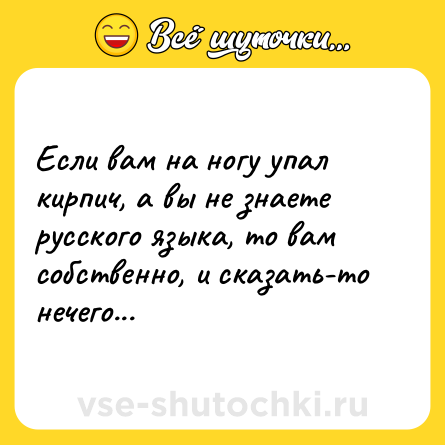 Шутка: Если вам на ногу упал кирпич, а вы не знаете русского языка, то вам собственно, и сказать-то нечего...