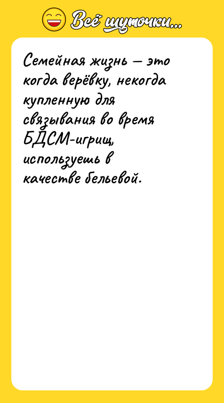 Семейная жизнь — это когда верёвку, некогда купленную для связывания