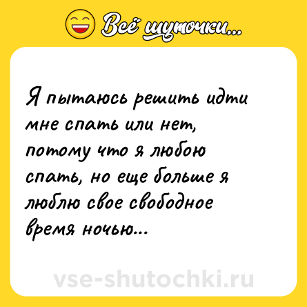Шутка: Я пытаюсь решить идти мне спать или нет, потому что я любою спать, но еще больше я люблю свое свободное время ночью... 