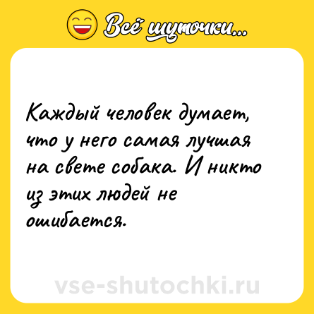 Шутка: Каждый человек думает, что у него самая лучшая на свете собака. И никто из этих людей не ошибается.