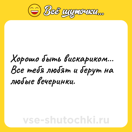 Шутка: Хорошо быть вискариком… Все тебя любят и берут на любые вечеринки.