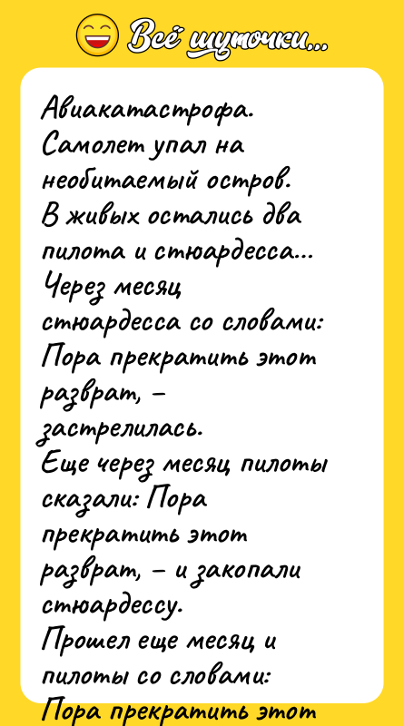 Авиакатастрофа. Самолет упал на необитаемый остров. В живых остались два
