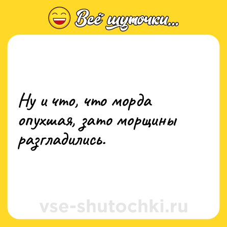 Шутка: Ну и что, что морда опухшая, зато морщины разгладились.