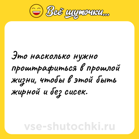 Шутка: Это насколько нужно проштрафиться в прошлой жизни, чтобы в этой быть жирной и без сисек.