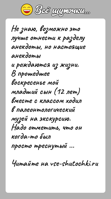 История: Не знаю, возможно это лучше отнести к разделу анекдоты, но настоящие анекдотыи рождаются из жизни.В прошедшее воскресенье мой младший сын