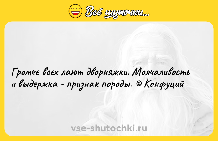 Цитата: Громче всех лают дворняжки. Молчаливость и выдержка - признак породы. Конфуций