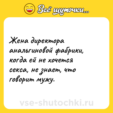 Шутка: Жена директора анальгиновой фабрики, когда ей не хочется секса, не знает, что говорит мужу.