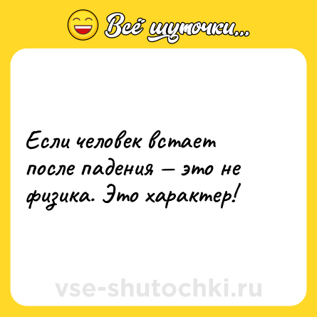 Шутка: Если человек встает после падения — это не физика. Это характер!