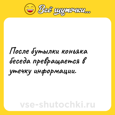 Шутка: После бутылки коньяка беседа превращается в утечку информации. 