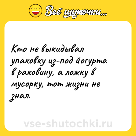 Шутка: Кто не выкидывал упаковку из-под йогурта в раковину, а ложку в мусорку, тот жизни не знал.