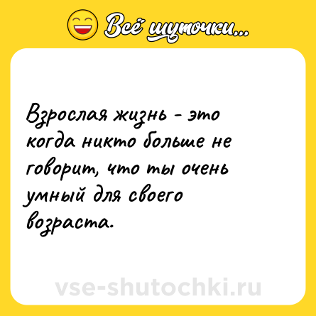 Шутка: Взрослая жизнь - это когда никто больше не говорит, что ты очень умный для своего возраста.
