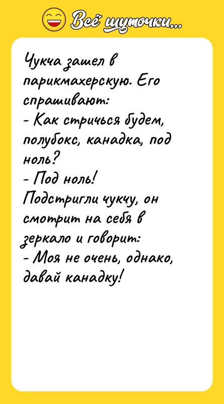 Чукча зашел в парикмахерскую. Его спрашивают: - Как стричься будем,