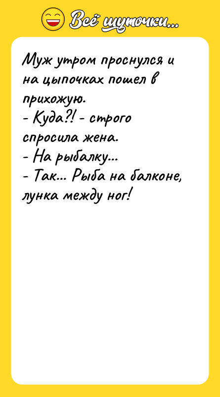 Муж утром проснулся и на цыпочках пошел в прихожую. 