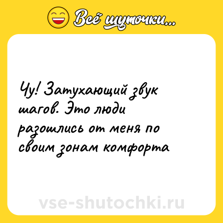 Шутка: Чу! Затухающий звук шагов. Это люди разошлись от меня по своим зонам комфорта