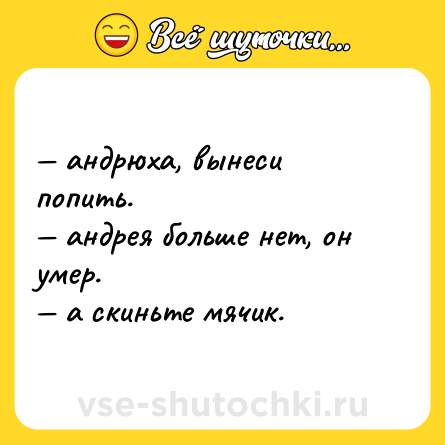 Шутка: — андрюха, вынеси попить. <br>— андрея больше нет, он умер. <br>— а скиньте мячик.
