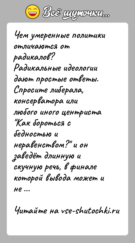 История: Чем умеренные политики отличаются от радикалов?Радикальные идеологии дают простые ответы. Спросите либерала, консерватора или любого иного центриста Как бороться с