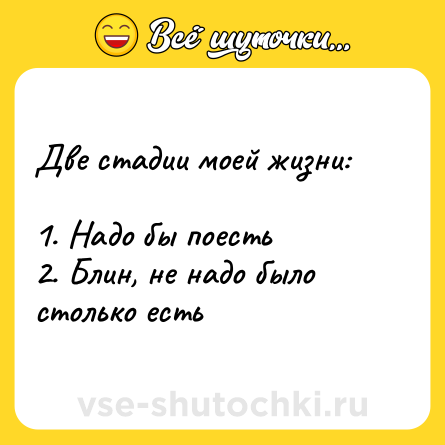 Шутка: Две стадии моей жизни: <br><br>1. Надо бы поесть<br>2. Блин, не надо было столько есть