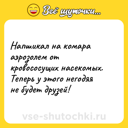Шутка: Напшикал на комара аэрозолем от кровососущих насекомых. Теперь у этого негодяя не будет друзей!