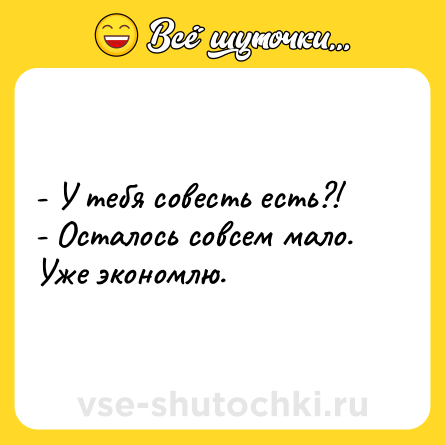 Шутка: - У тебя совесть есть?!<br>- Осталось совсем мало. Уже экономлю.