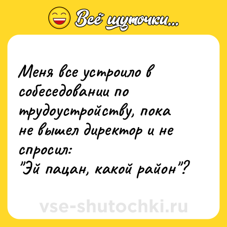 Шутка: Меня все устроило в собеседовании по трудоустройству, пока не вышел директор и не спросил:<br>
